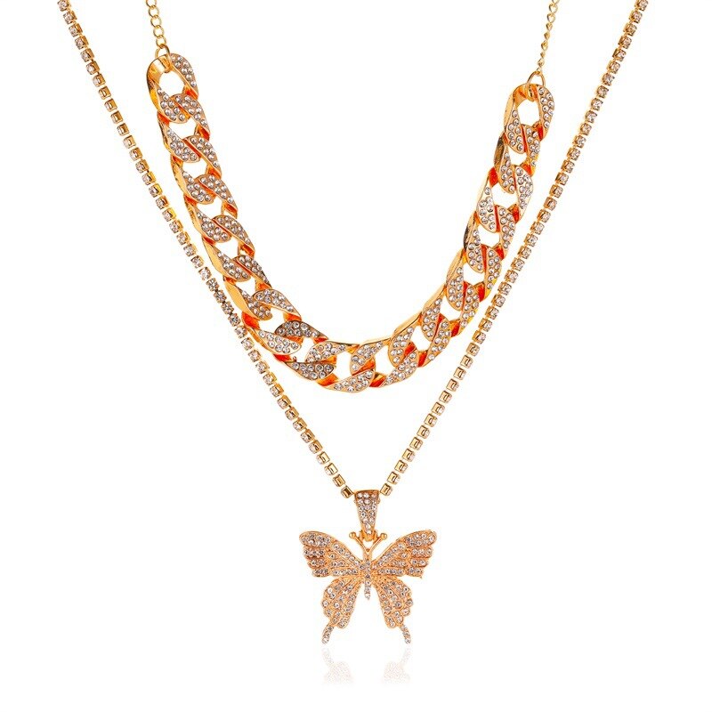 2021 new Double Layer Big Butterfly Necklace