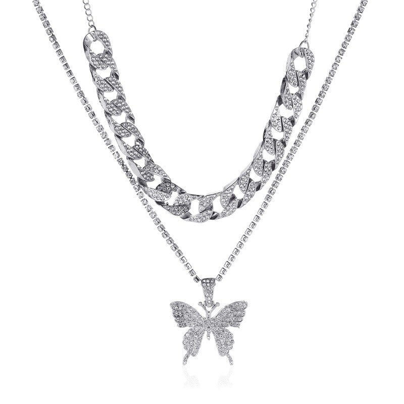 2021 new Double Layer Big Butterfly Necklace