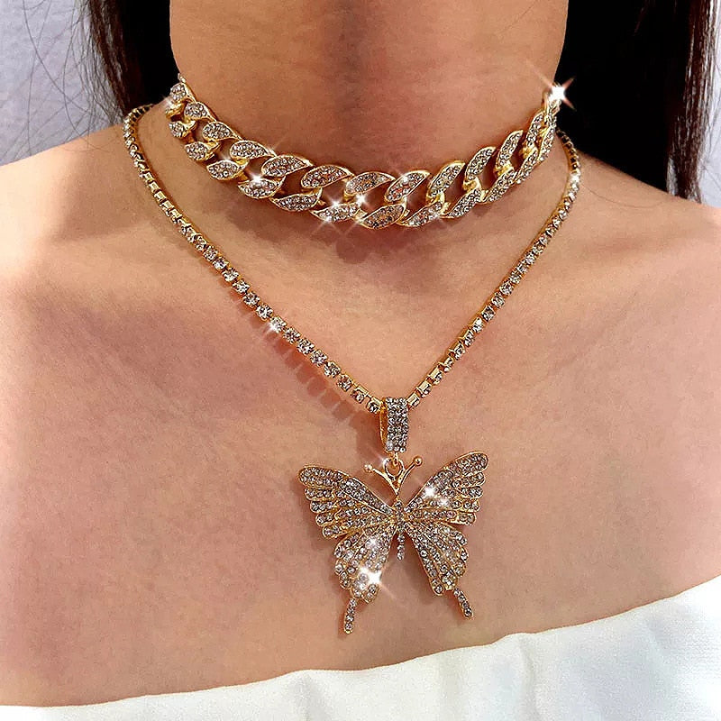 2021 new Double Layer Big Butterfly Necklace